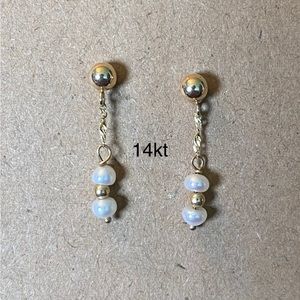 14kt Solid Gold & Pearl Dangle Earrings